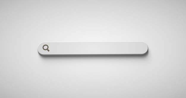 Barra de búsqueda en blanco mínima sobre fondo blanco Concepto de búsqueda web 3D Render
