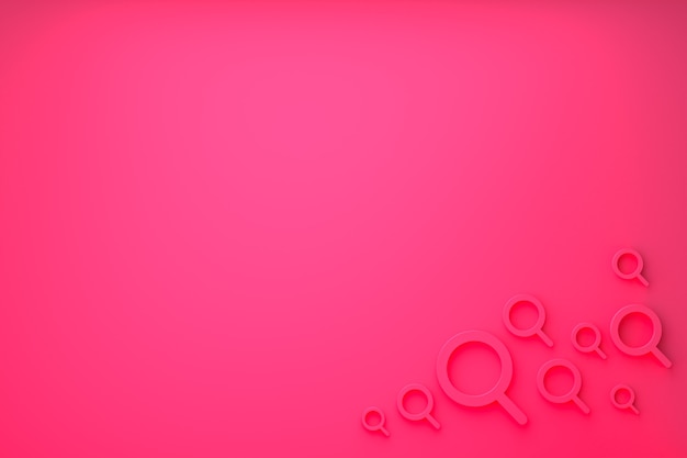 Barra de búsqueda y búsqueda de iconos 3d render diseño minimalista sobre fondo rosa