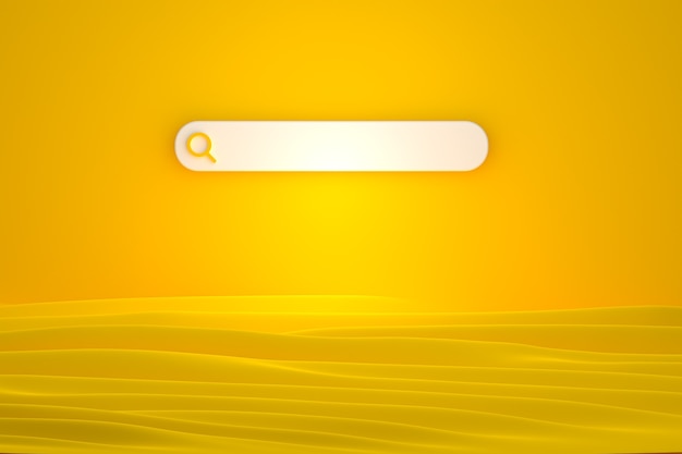 Barra de búsqueda e icono de búsqueda 3D Render diseño minimalista sobre fondo amarillo