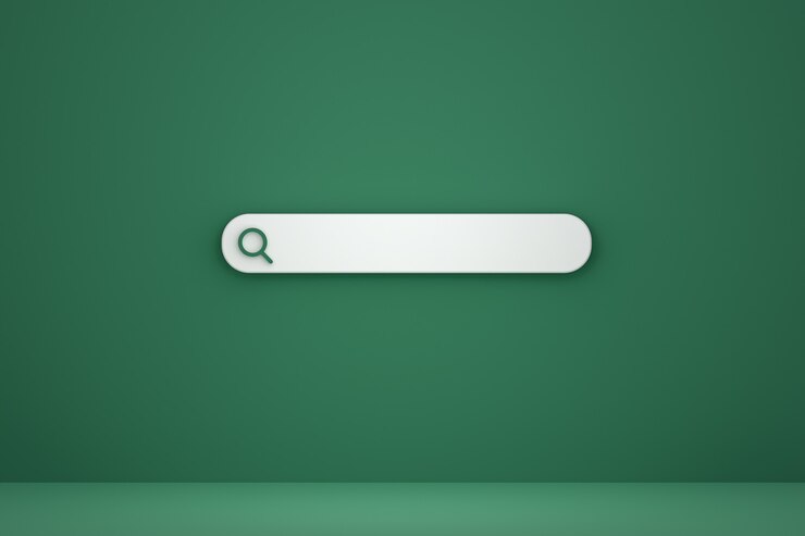 Barra de búsqueda e icono de búsqueda 3D Render diseño minimalista sobre fondo verde