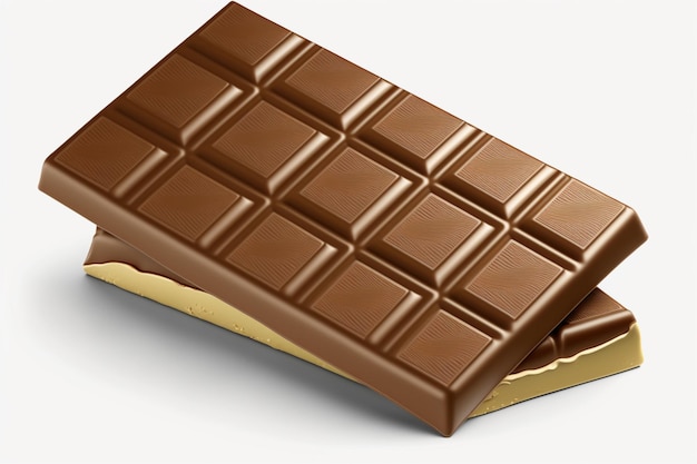 Una barra de chocolate con una barra de chocolate oscuro en un fondo blanco.