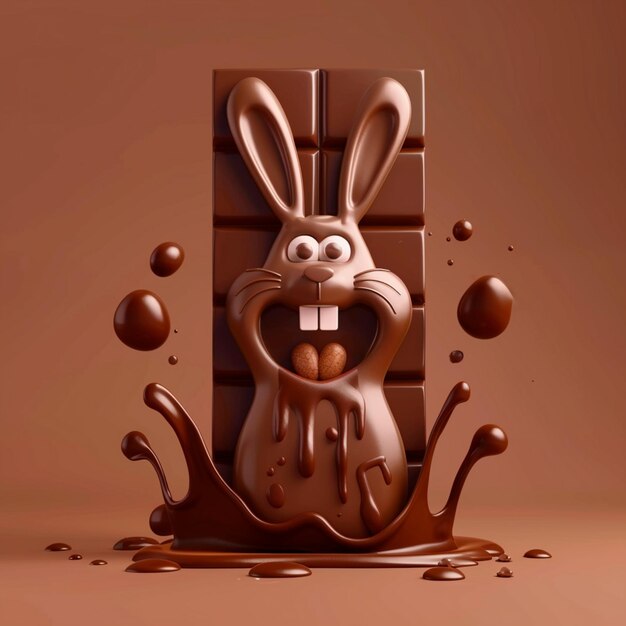 Una barra de chocolate de dibujos animados en forma de conejo