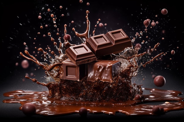 Una barra de chocolate está rodeada por un toque de chocolate.
