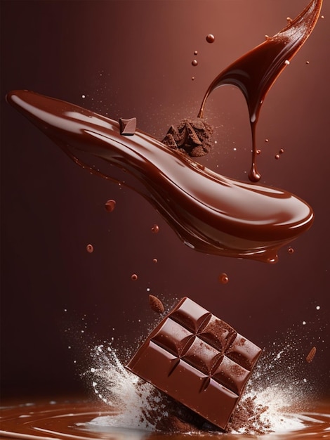 Foto una barra de chocolate flotando en el aire para el día mundial del chocolate