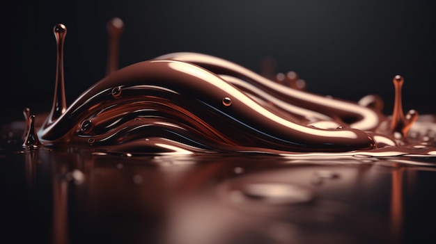 Una barra de chocolate oscuro con un salto de líquido.