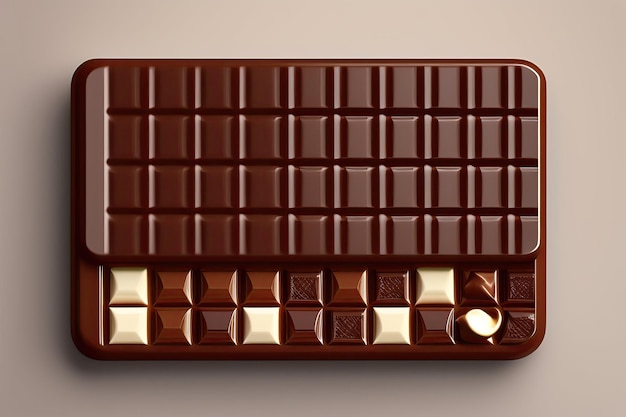 Una barra de chocolate sobre un fondo gris.