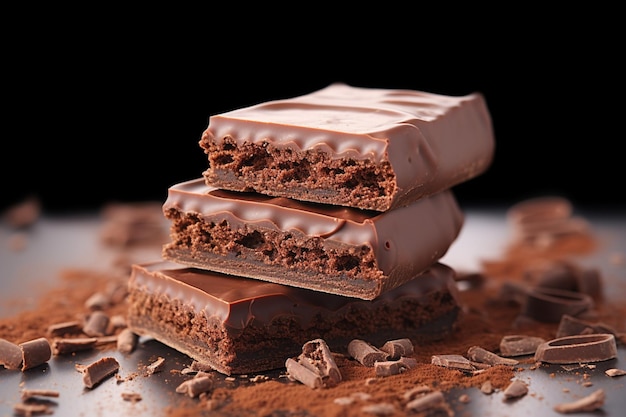 Barra de chocolate escuro Diferentes pedaços triturados Picados