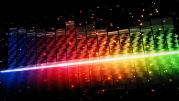 Foto barra de equalização de música. equalizador de forma de onda de áudio em fundo preto de tela. música ou onda sonora no monitor. resumo do visualizador de som colorido. gráfico de música de espectro de gradiente. brilho gráfico digital no escuro.