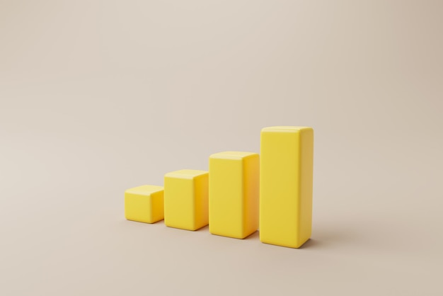 Barra de gráfico amarelo em crescimento no fundo Desenvolvimento de negócios para o sucesso e ilustração de renderização 3d do conceito de crescimento crescente
