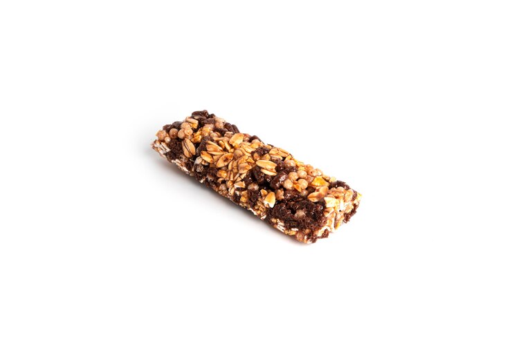 Barra de granola isolada no fundo branco. Barra de muesli isolada. Foto de alta qualidade