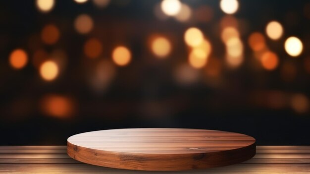 Foto barra de mesa redonda vazia com luz bokeh desfocada