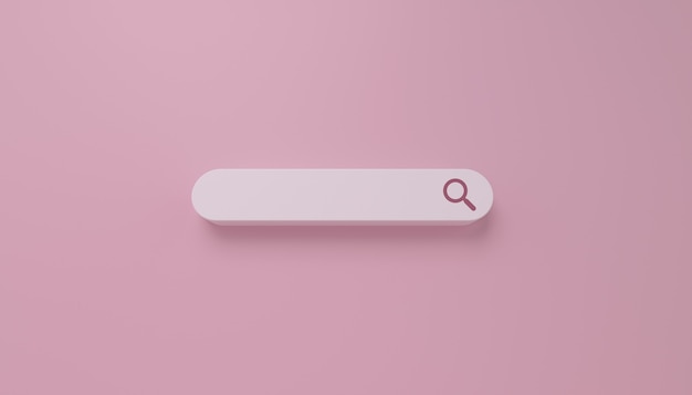 Barra de pesquisa mínima em branco sobre fundo rosa. conceito de pesquisa na web. Renderização 3D