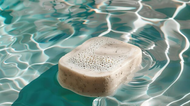 Una barra de jabón exfoliante flotando en el agua