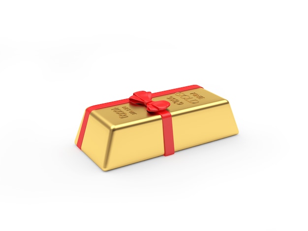 Una barra de oro con una cinta de regalo.