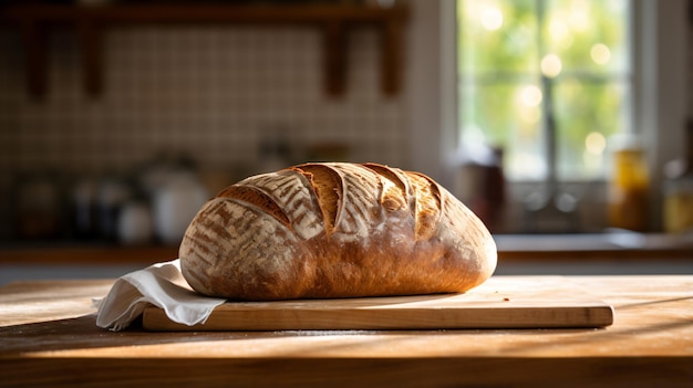 una barra de pan sentada sobre una tabla de cortar