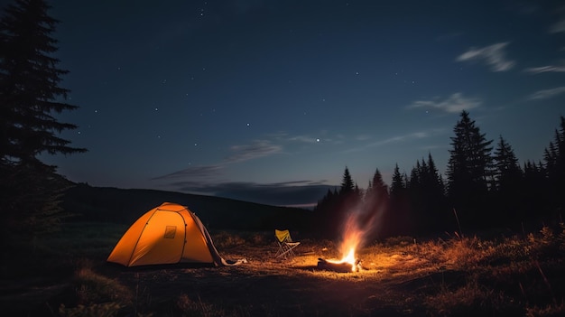 Barraca de acampamento sob uma noite estrelada