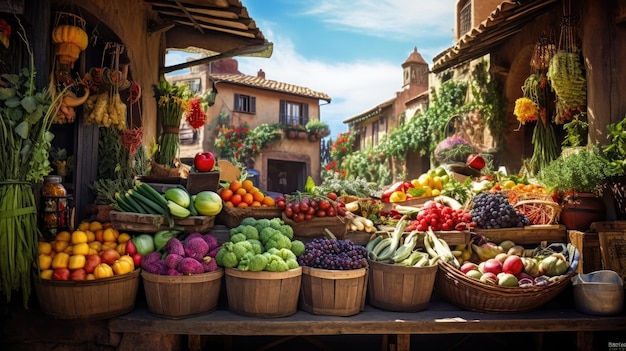 barraca de frutas em um mercado de rua