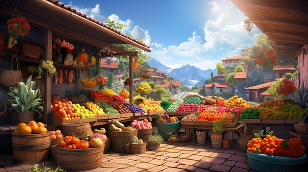 barraca de frutas em um mercado