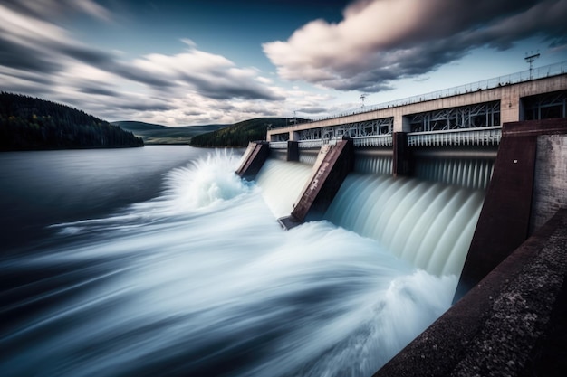 Barragem com poderoso fluxo de água Generative AI