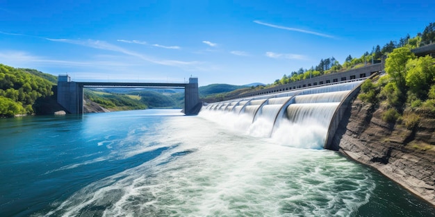 Barragem hidrelétrica gerando energia verde a partir de água corrente