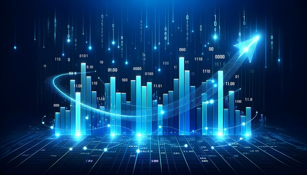 Barras de datos brillantes de Ascensión digital y matriz binaria