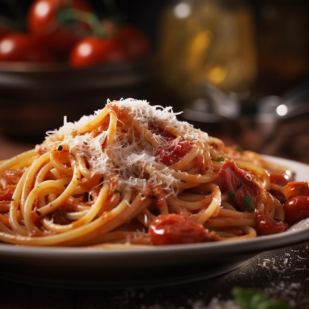 Barras de espaguete salgadas Um delicioso prato de almoço com tomate e molho