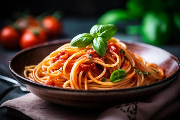 Barras de espaguete salgadas Um delicioso prato de almoço com tomate e molho