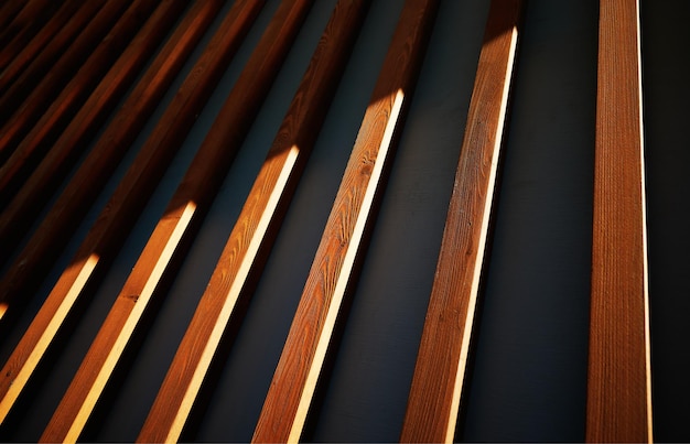 Barras de madeira iluminadas pela luz do sol