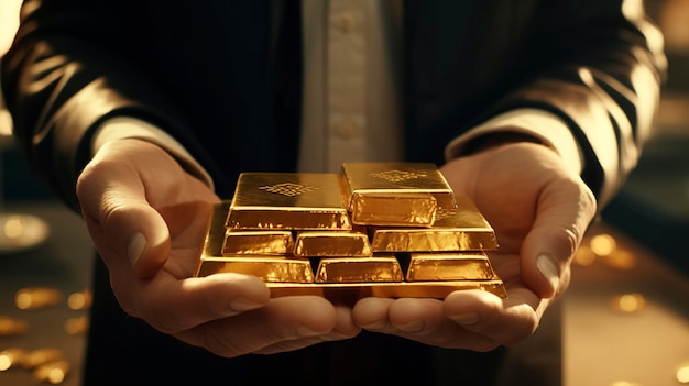 Barras de ouro nas mãos de um investidor
