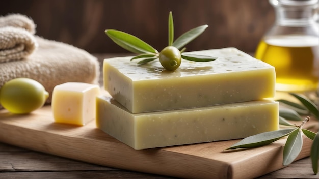 Foto barras de jabón naturales hechas a mano con aceite de oliva spa producto ecológico