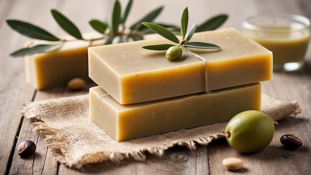 Foto barras de jabón naturales hechas a mano con aceite de oliva spa producto ecológico