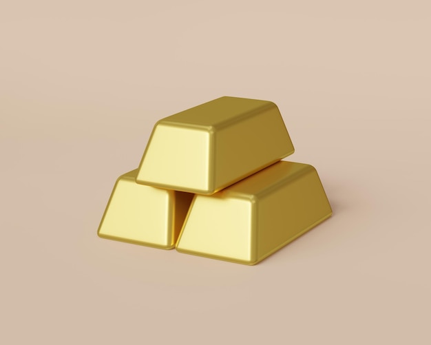 Barras de oro 3D realistas sobre un fondo de crema Ilustración de renderización 3D