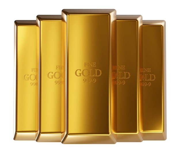 Barras de oro aisladas riqueza e inversión renderización en 3D
