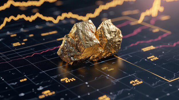 Barras de oro en el gráfico del mercado de valores