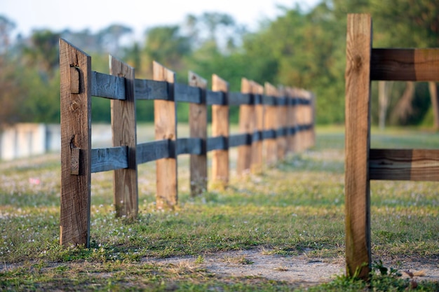 Foto barreira de cerca de madeira nos terrenos da exploração para proteção do gado e do território