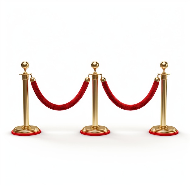 Foto barreira de corda vermelha vetorial com suportes de ouro e prata