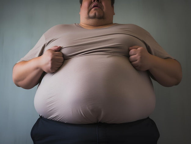 Foto la barriga del hombre gordo es muy grande debido a la obesidad