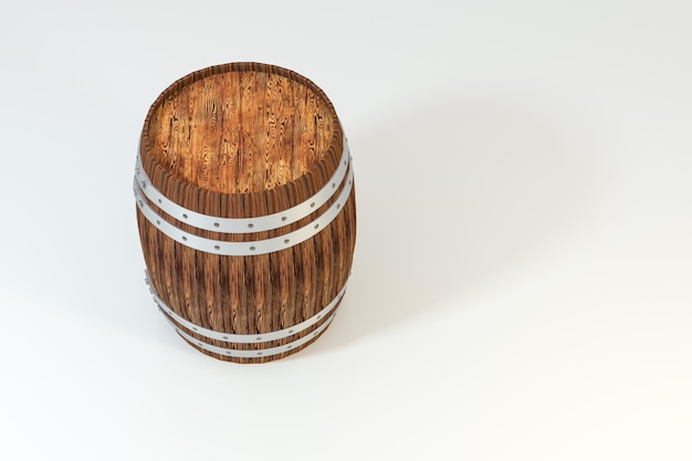 Barril de bodega de madera con renderizado 3d de fondo blanco