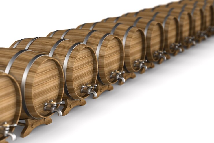 Foto barril de madeira de linha em fundo branco. ilustração 3d isolada