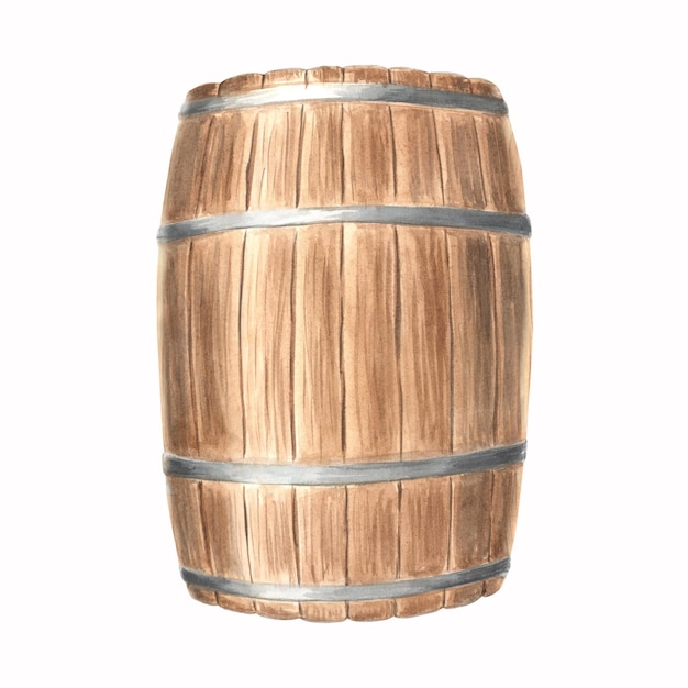Barril de madera para barril de ron para whisky de vino o cerveza con anillos de hierro dibujados a mano