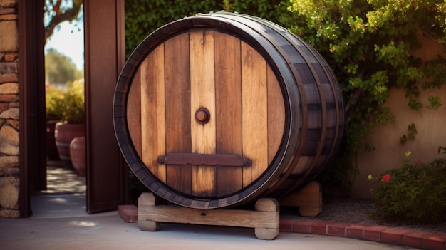 Foto barril de madera en bodega