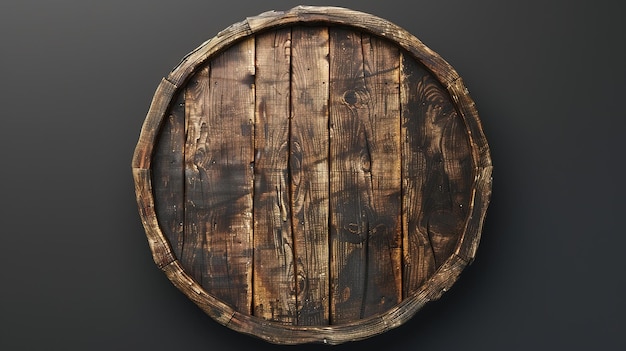 un barril de madera redondo con un borde de madera y un gran agujero en el medio