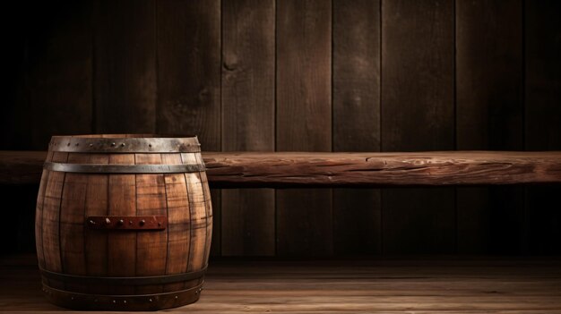 Foto un barril de madera se sienta en la parte superior de una mesa de madera