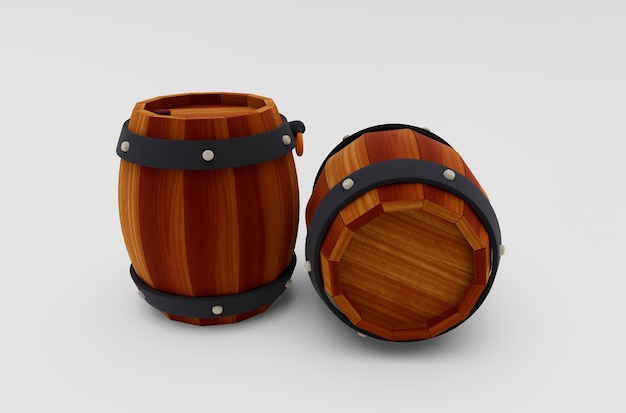 Barril de madera de vino de ilustración 3d sobre fondo blanco