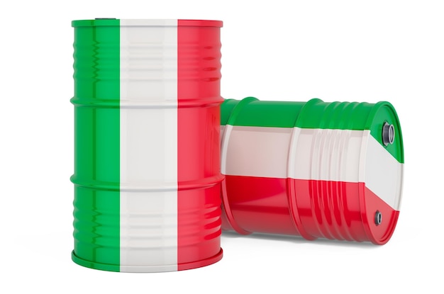Barril de tambor de acero con bandera italiana 3D renderizado aislado sobre fondo blanco
