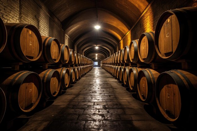 Barriles almacenados en la bodega de vinos de Oporto Portugal