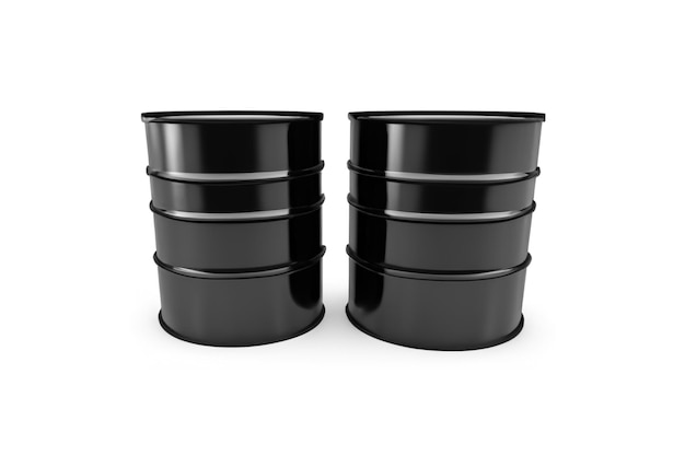 Barriles de petróleo negros sobre un fondo blanco