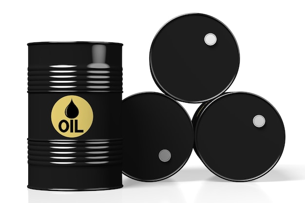 Barriles de petróleo sobre fondo blanco.