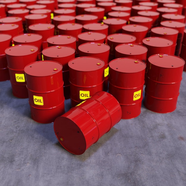 Foto barriles rojos de petróleo