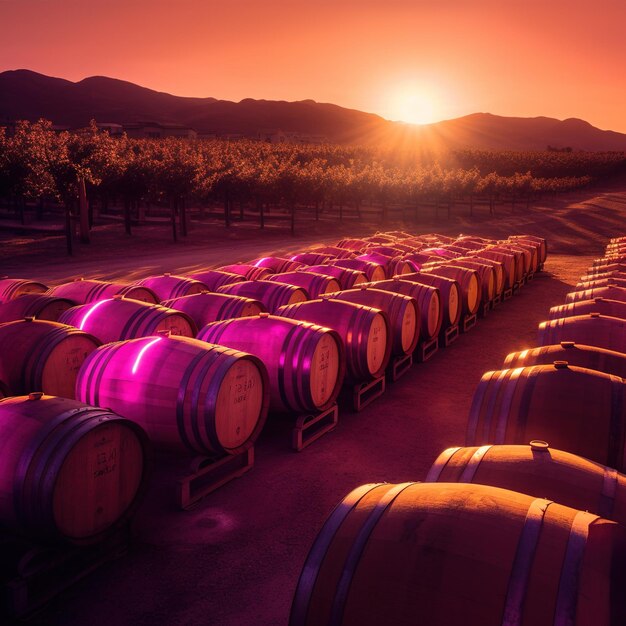 Barriles en el viñedo de Napa